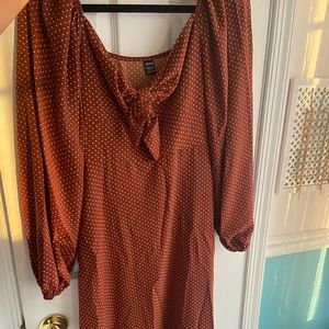 Rust polka dot dress | puff sleeves | light weight